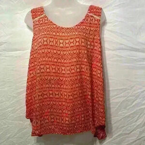 Lucky Brand Red and White Criss Cross Back Top Size Large‎